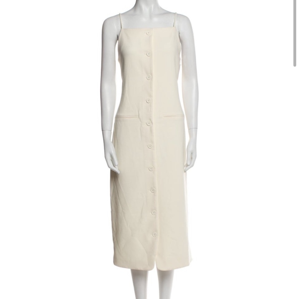 STAUD Ivory Button-Front Midi Skirt